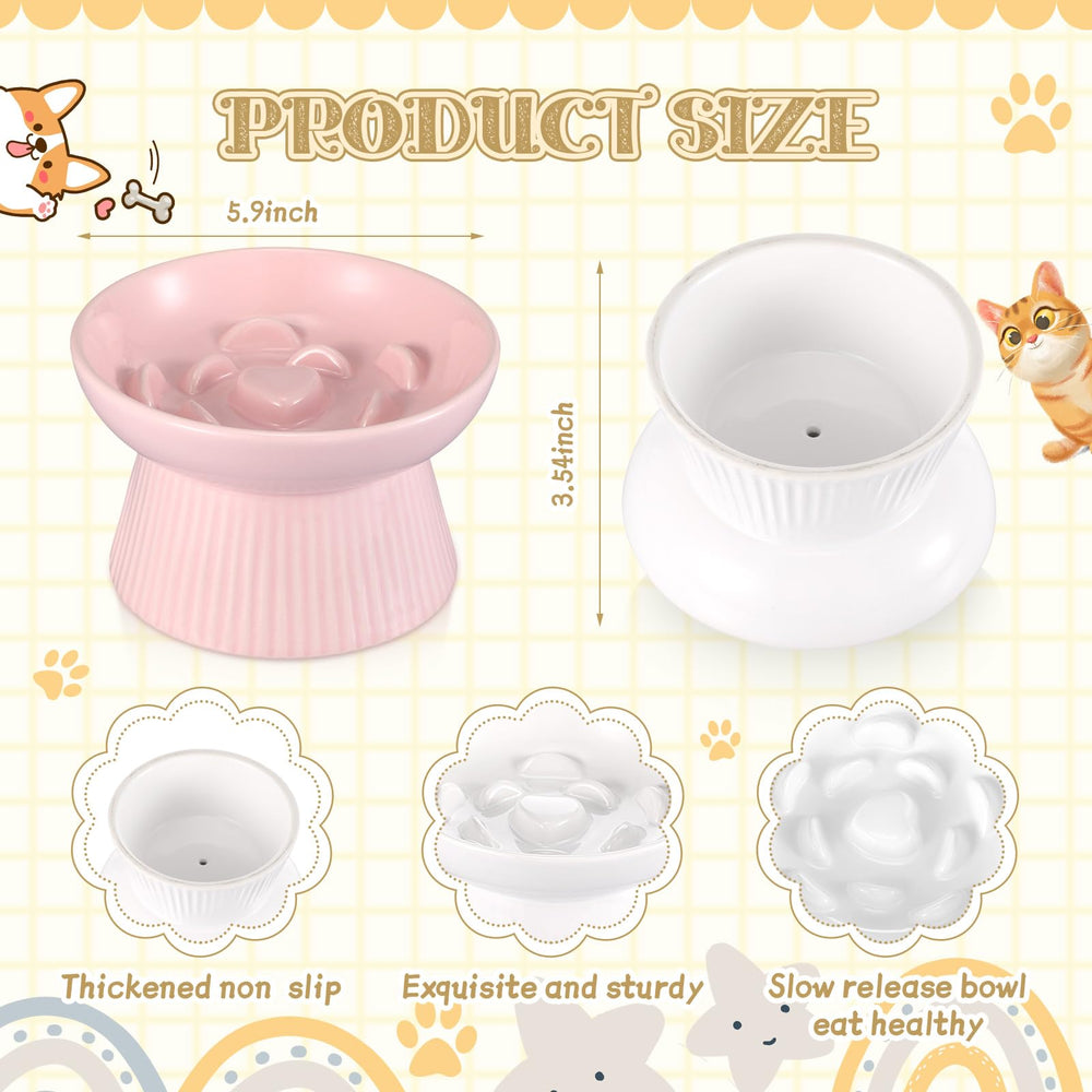 Layhit ceramic elevated cat bowls in white and pink add elegant dining aesthetics.