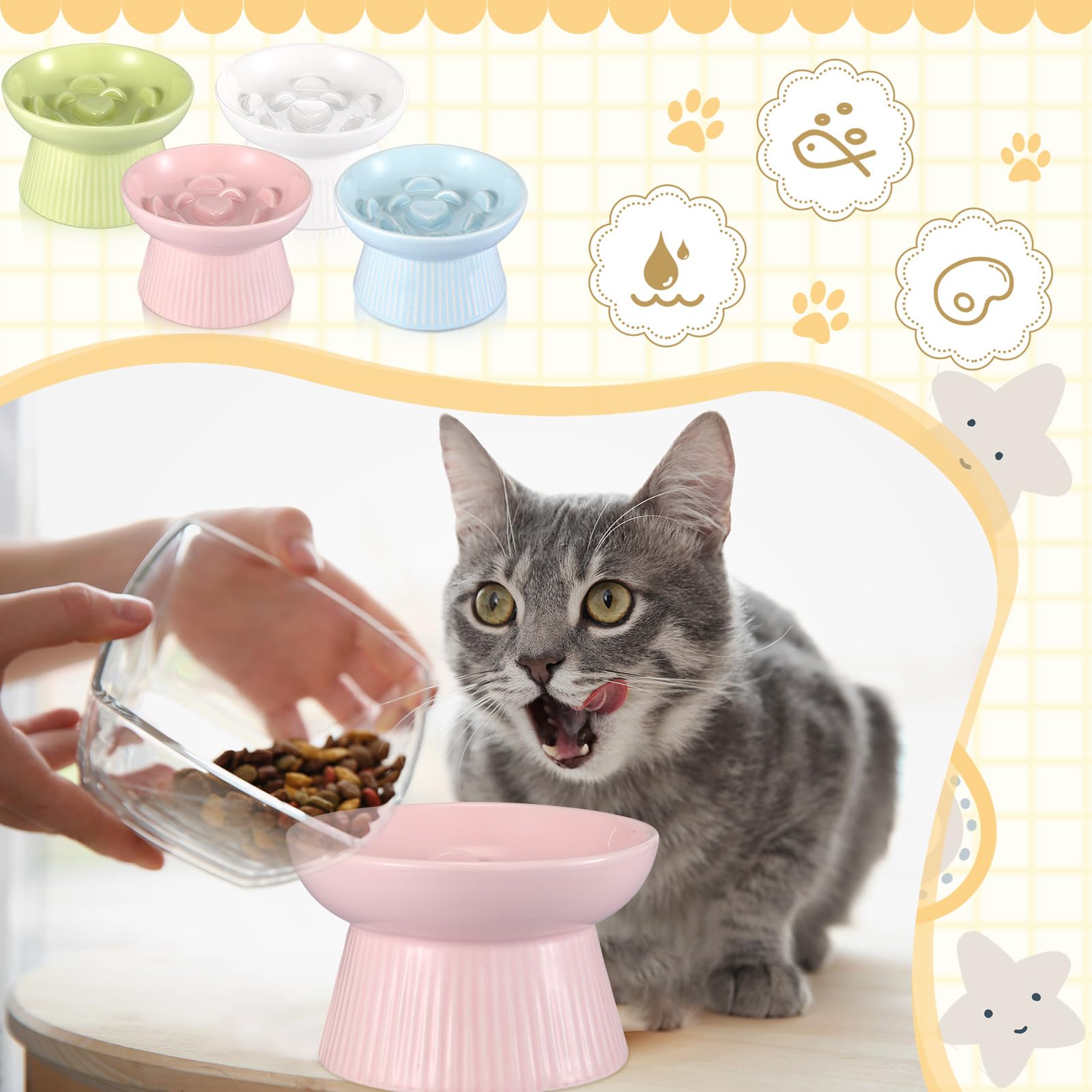 Layhit raised design supports comfortable posture during cat meals.