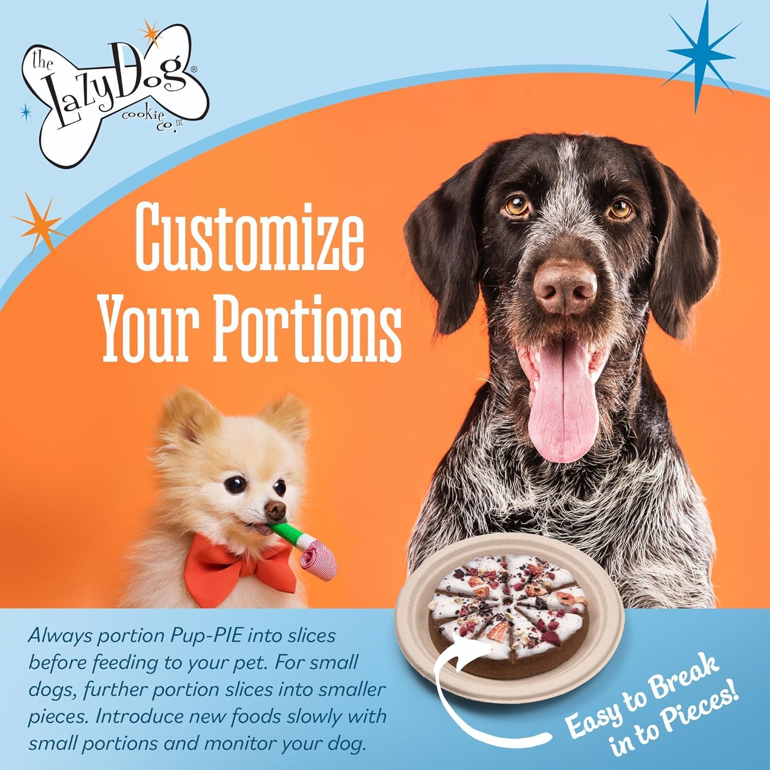 The Lazy Dog Cookie Co. Pup-Pie slices in box: ready-to-share celebration treat