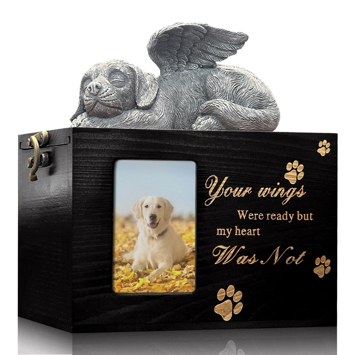 LAZYESTHER dog-urn-ash-box-black shows a sturdy keepsake for cherished ashes