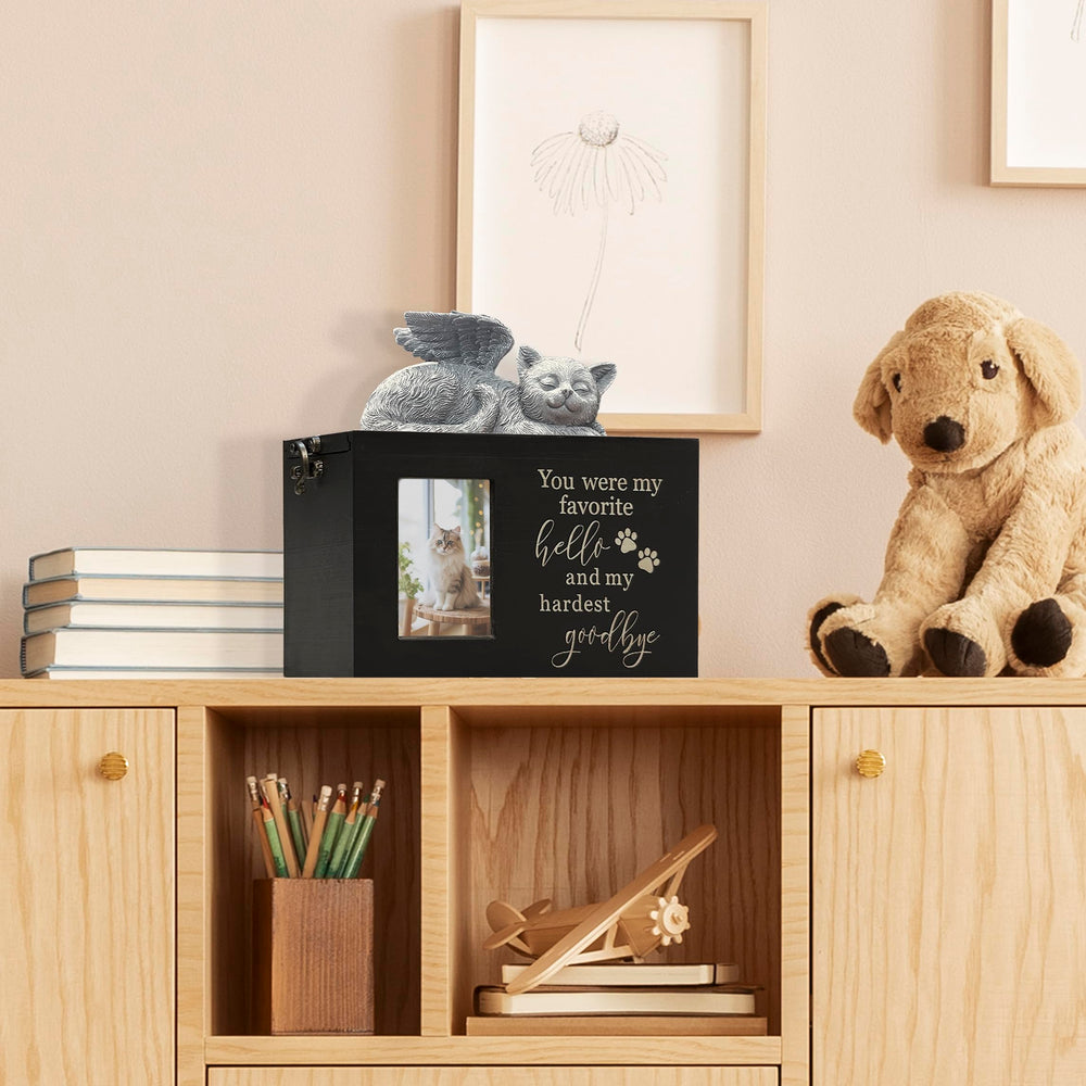 LAZYESTHER pet urn black-soft-flannel-interior protects ashes gently.