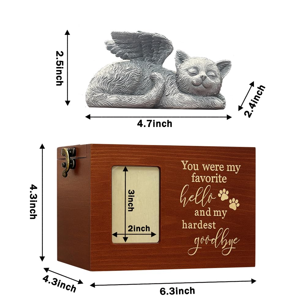 LAZYESTHER cat-urn photo-display shows a cherished portrait for remembrance.