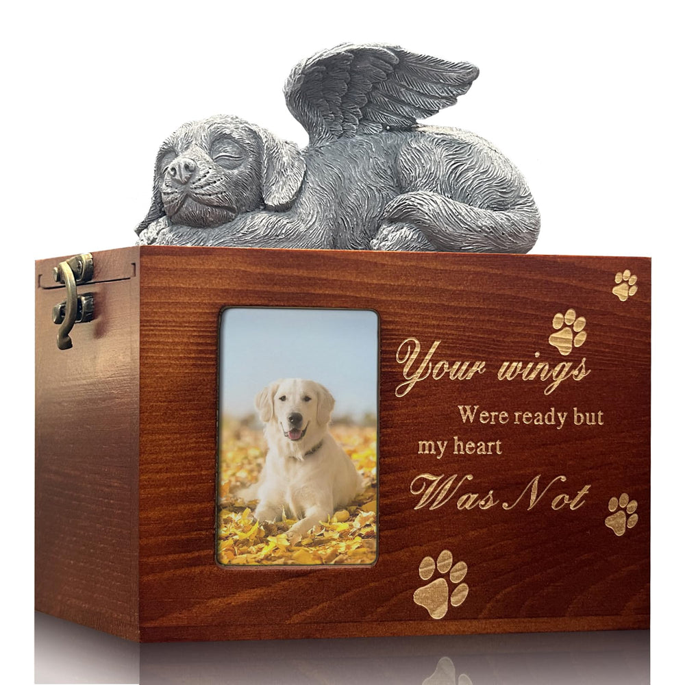 The LAZYESTHER dog urn solid wood red brown front view offers a dignified remembrance.