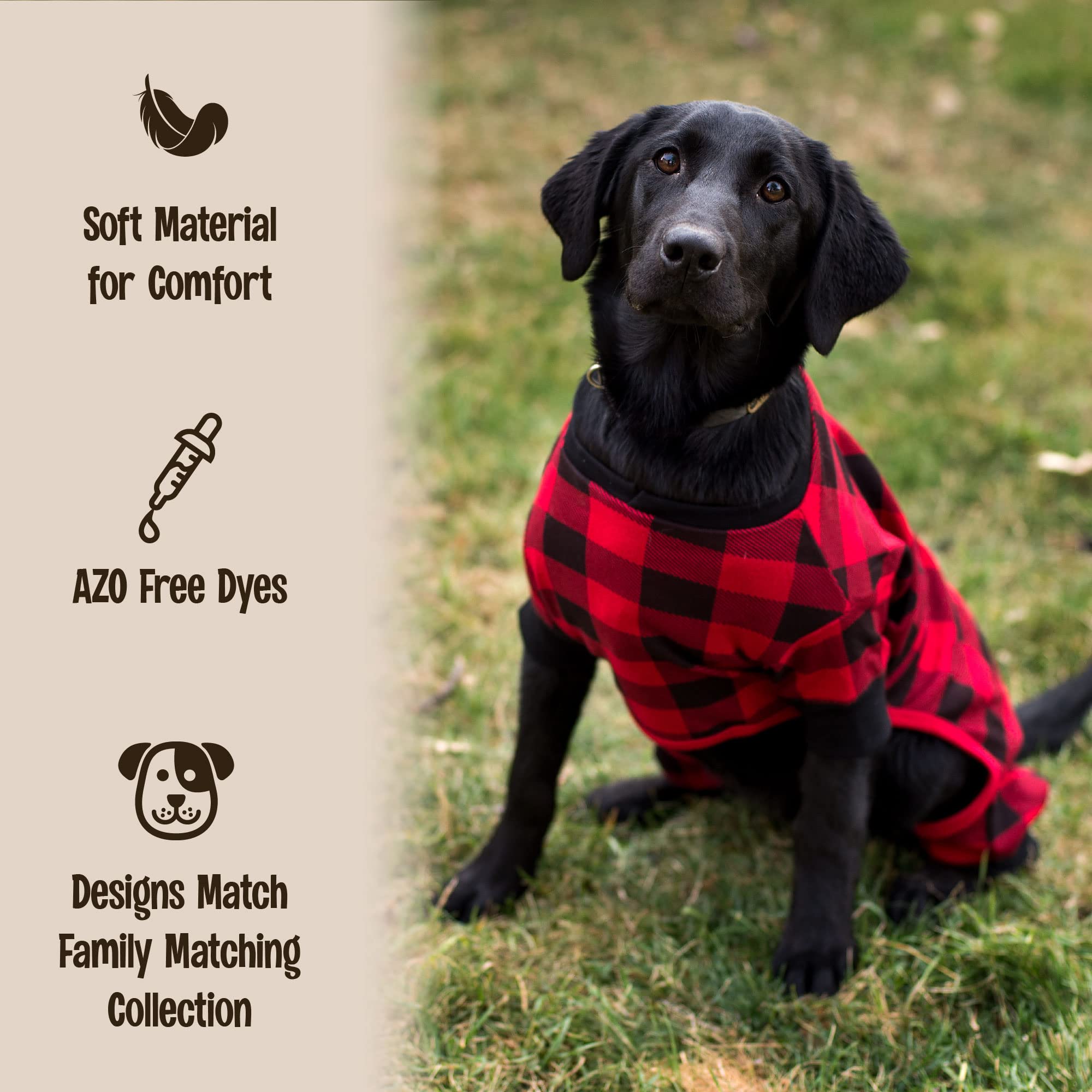 LazyOne dog pajamas plaid large closeup reveals premium cotton softness.