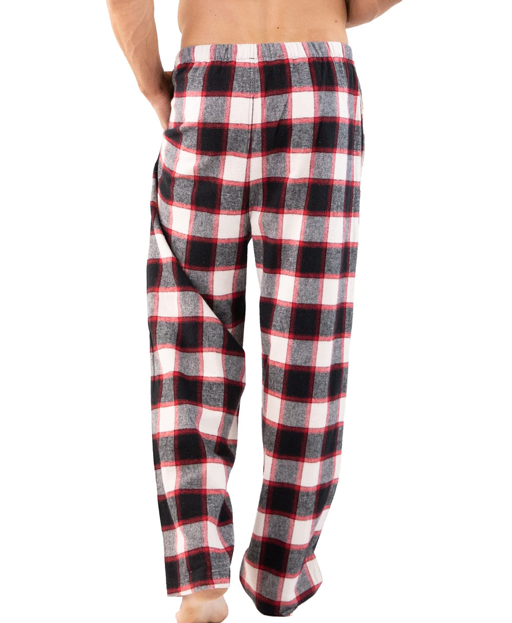 LazyOne black plaid pajama pants show side pockets for convenient storage.