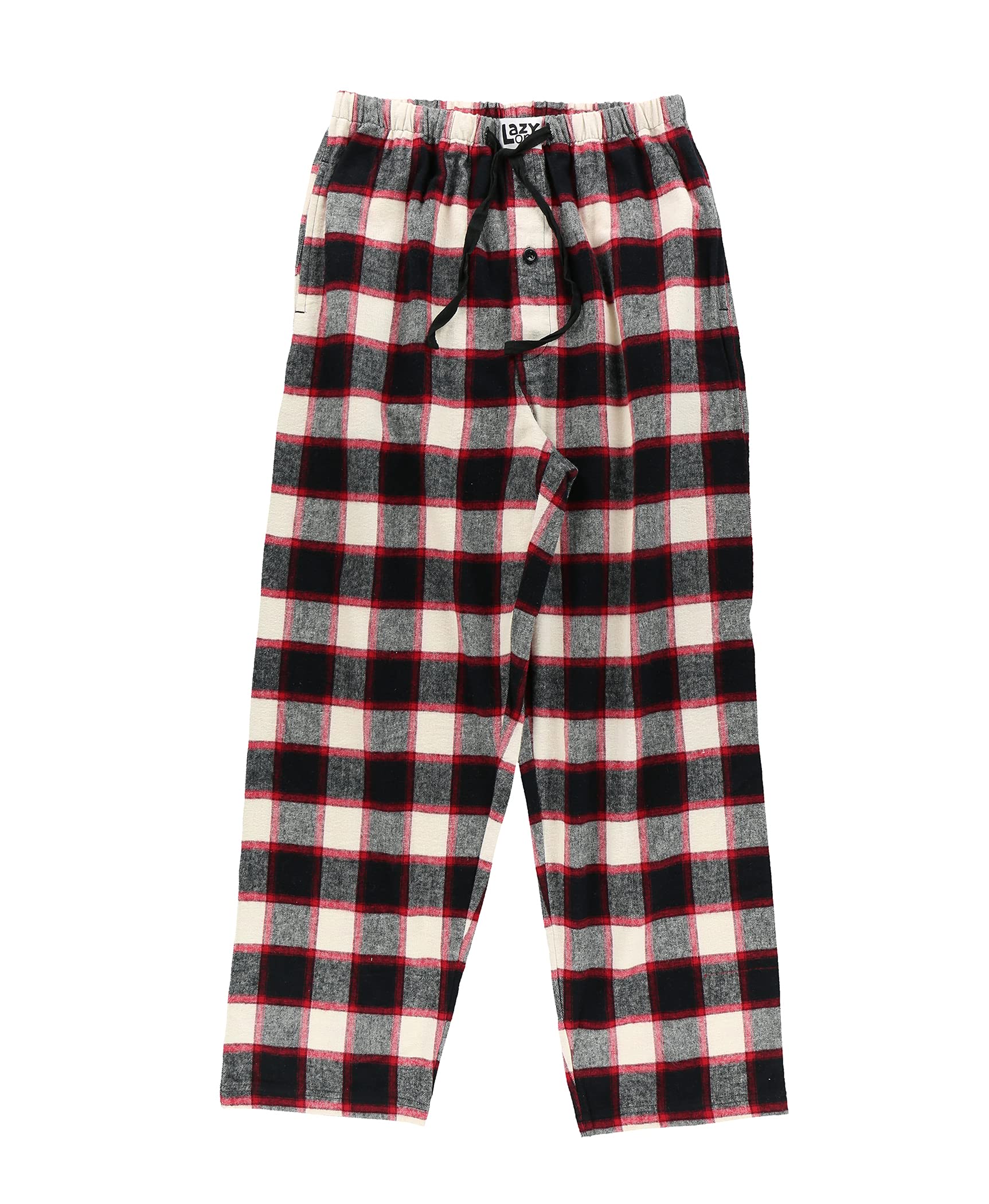 LazyOne flannel pajama pants feature an elastic waistband with drawstring for adjustable comfort.