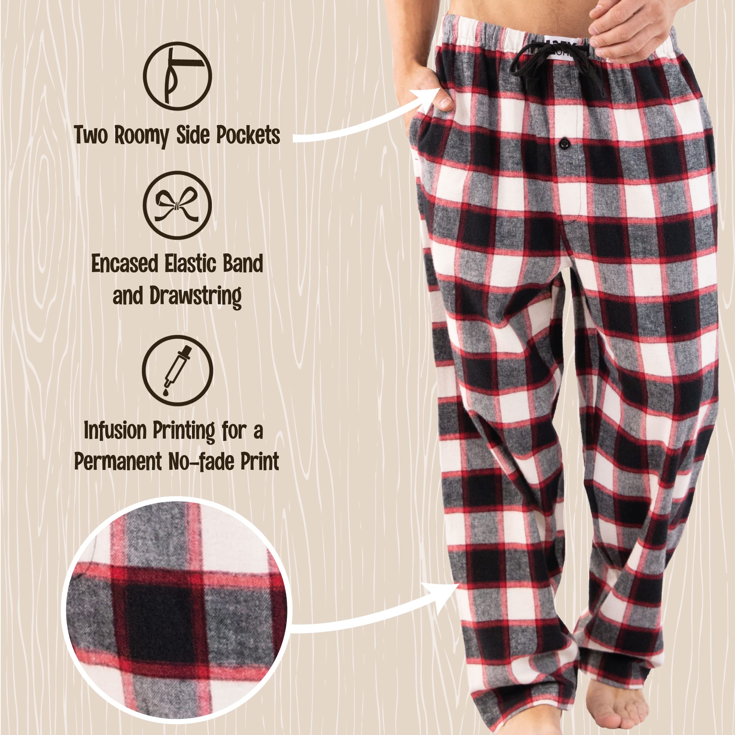 LazyOne black plaid flannel pants available in XS to XL for versatile gifting.
