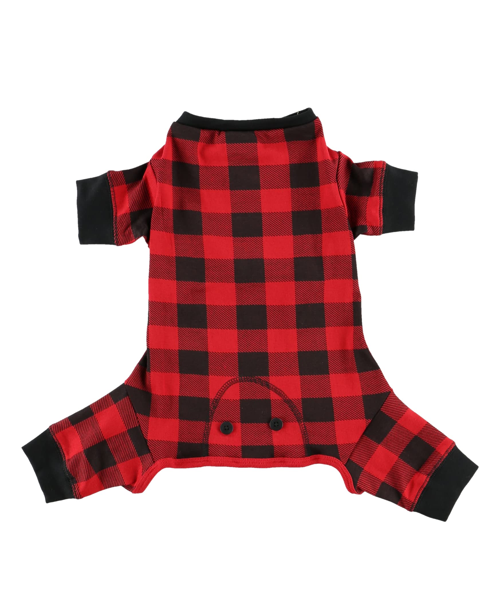 LazyOne Flapjacks dog sweater plaid large front view for cozy bedtime warmth.