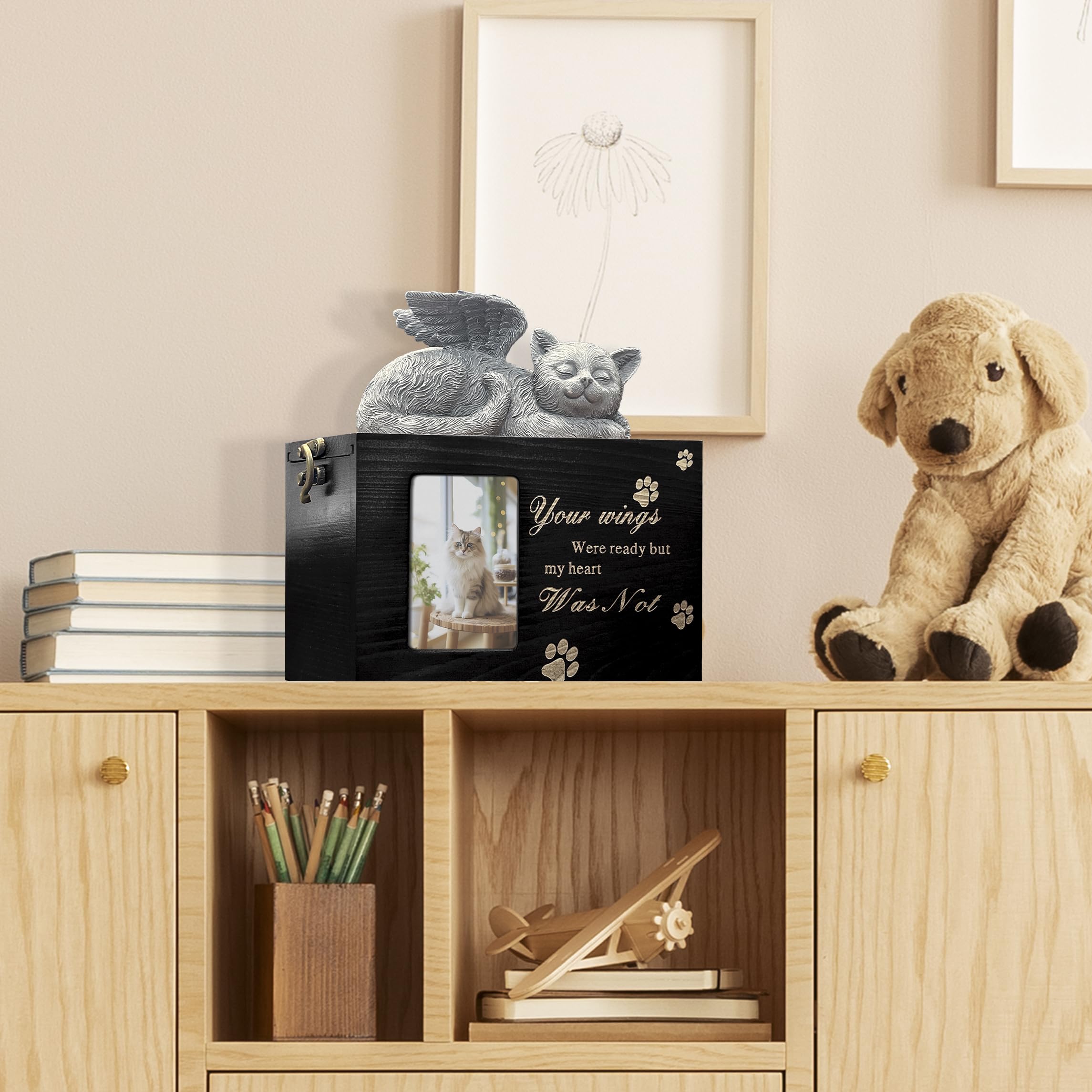 LAZYESTHER cat urn flannel interior protects remains with gentle lining