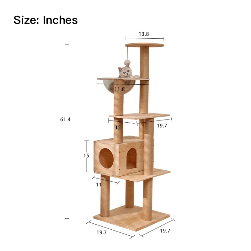 Lazyworm Wood cat tree blends with home décor for stylish indoor spaces.