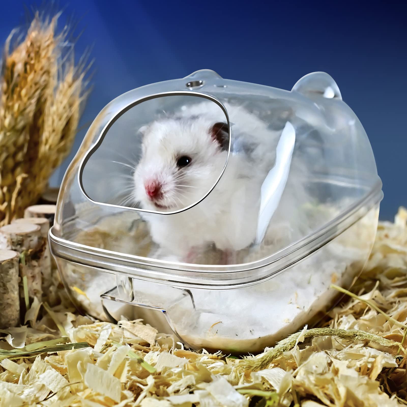 lazyyzal sand bath container cover detach helps prevent spills while your hamster digs.