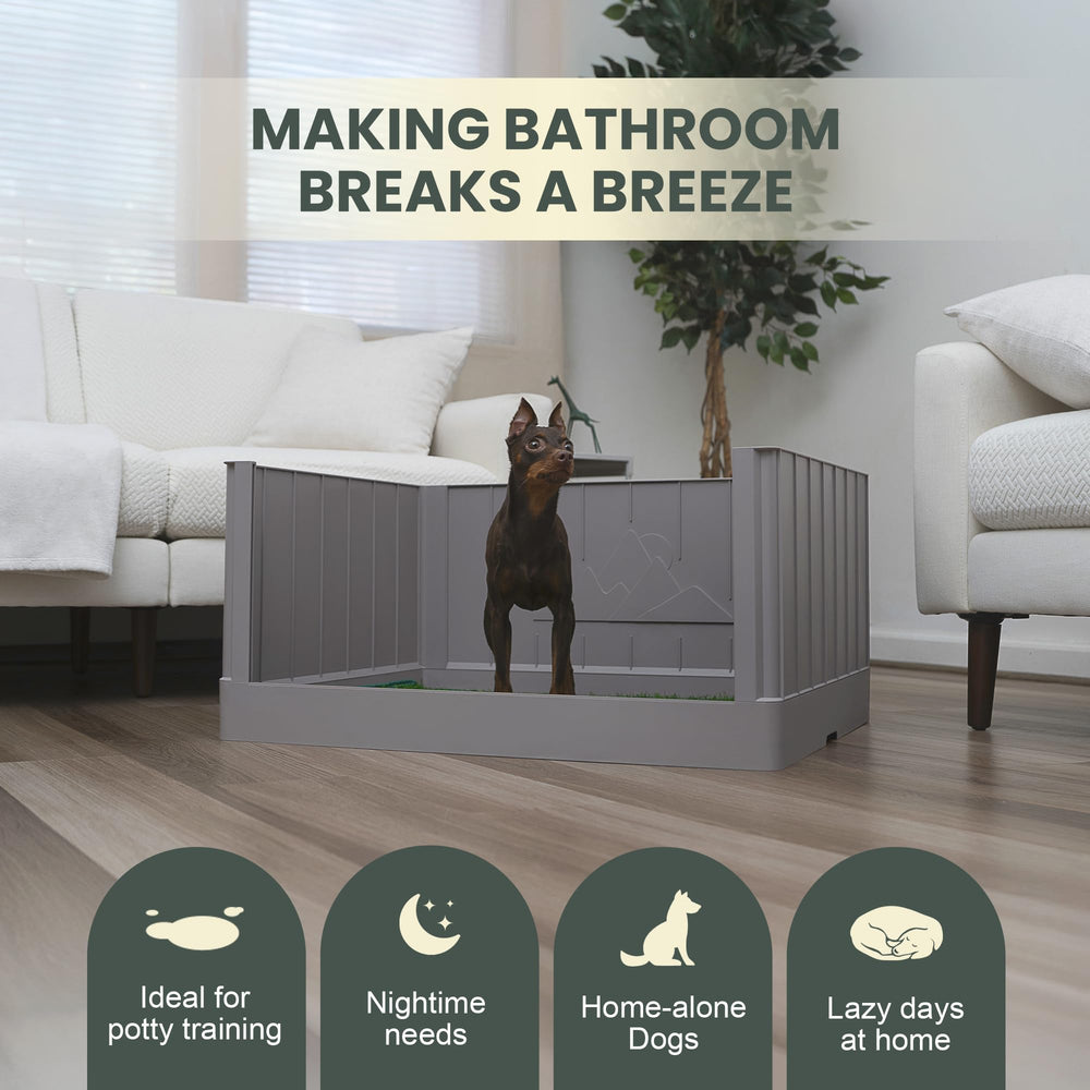 LAZZIPET Pup en Suite Potty in-use setup for small to medium dogs.