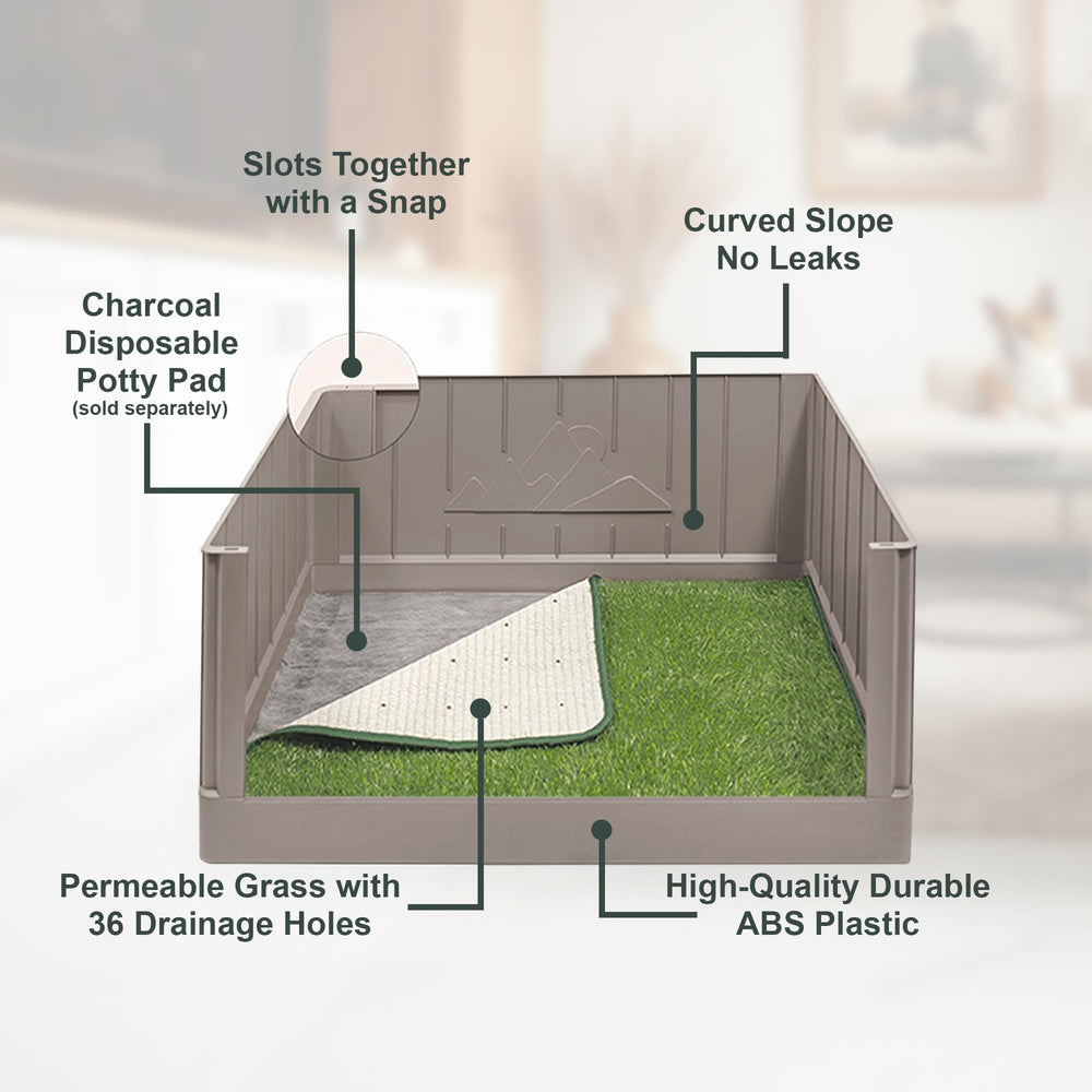 LAZZIPET Pup en Suite Potty turf pad adds natural feel for dogs.