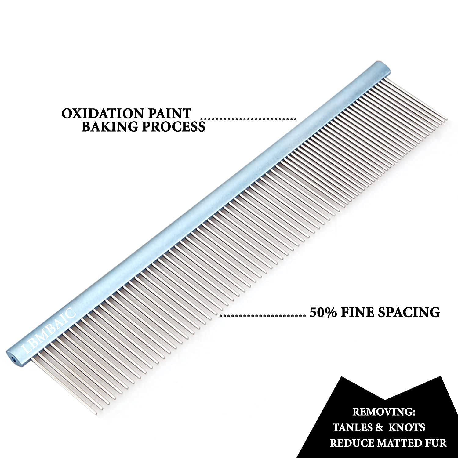 LBMBAIC double-sided teeth illustration blue, efficient deshedding for quick grooming sessions