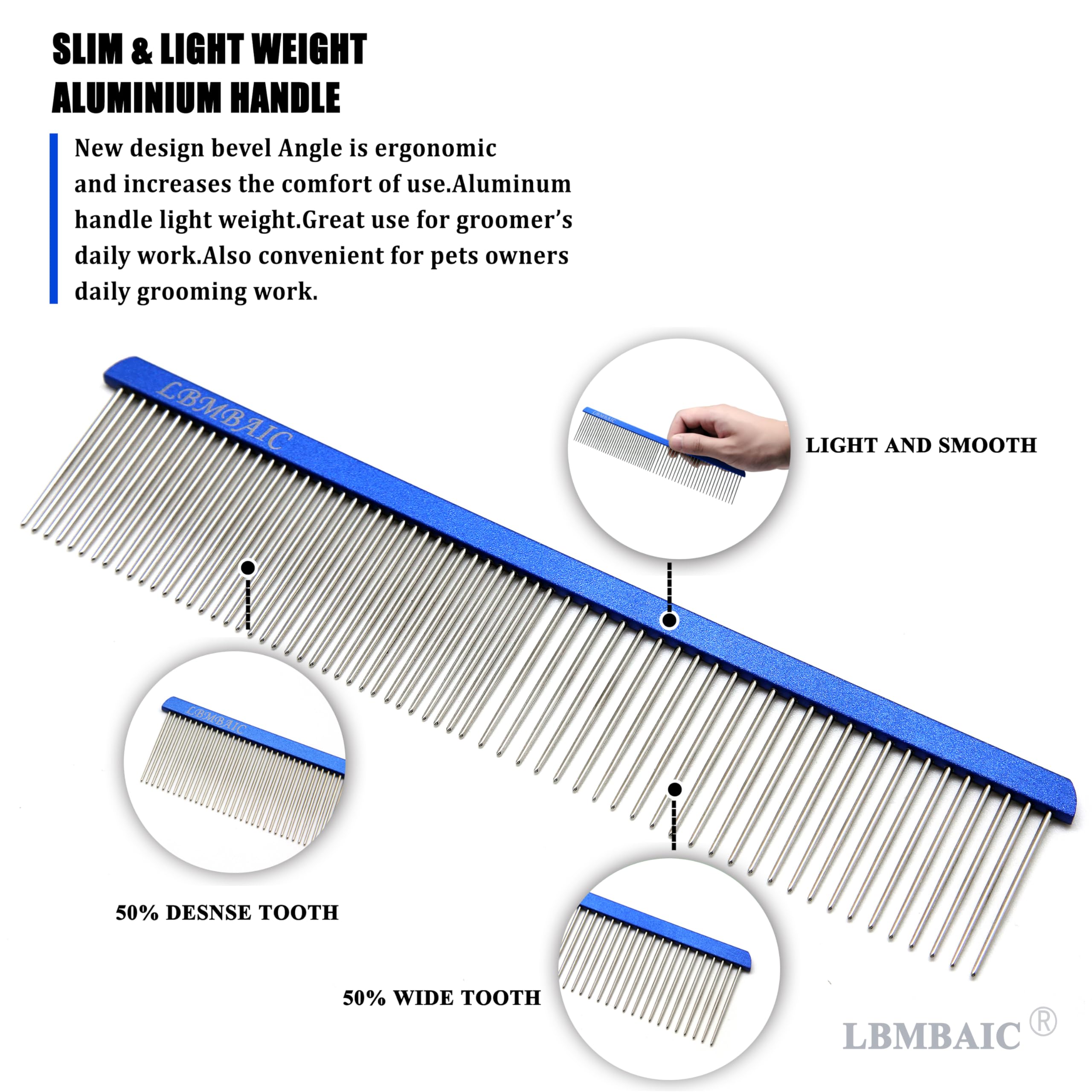 LBMBAIC grooming comb ergonomic slim design reduces hand fatigue during long sessions