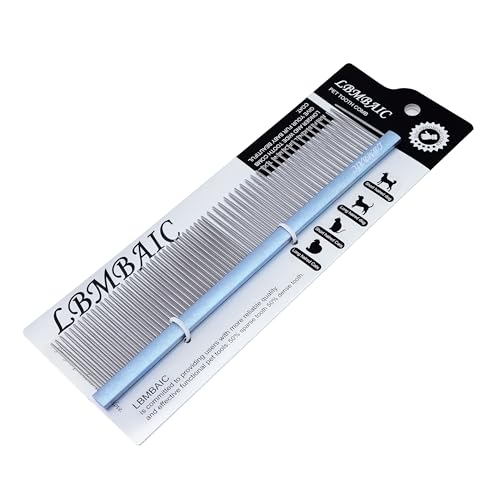 LBMBAIC metal dog grooming comb side teeth detail blue, helps tackle tangles and matting