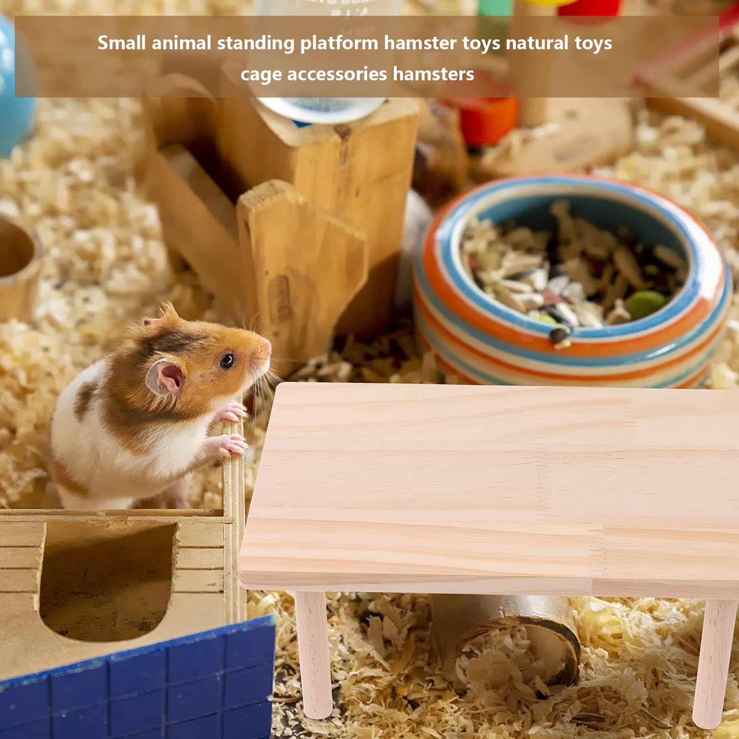 Lcvasvuz natural wood platform features polished non-toxic surface for pet-safe chewing.