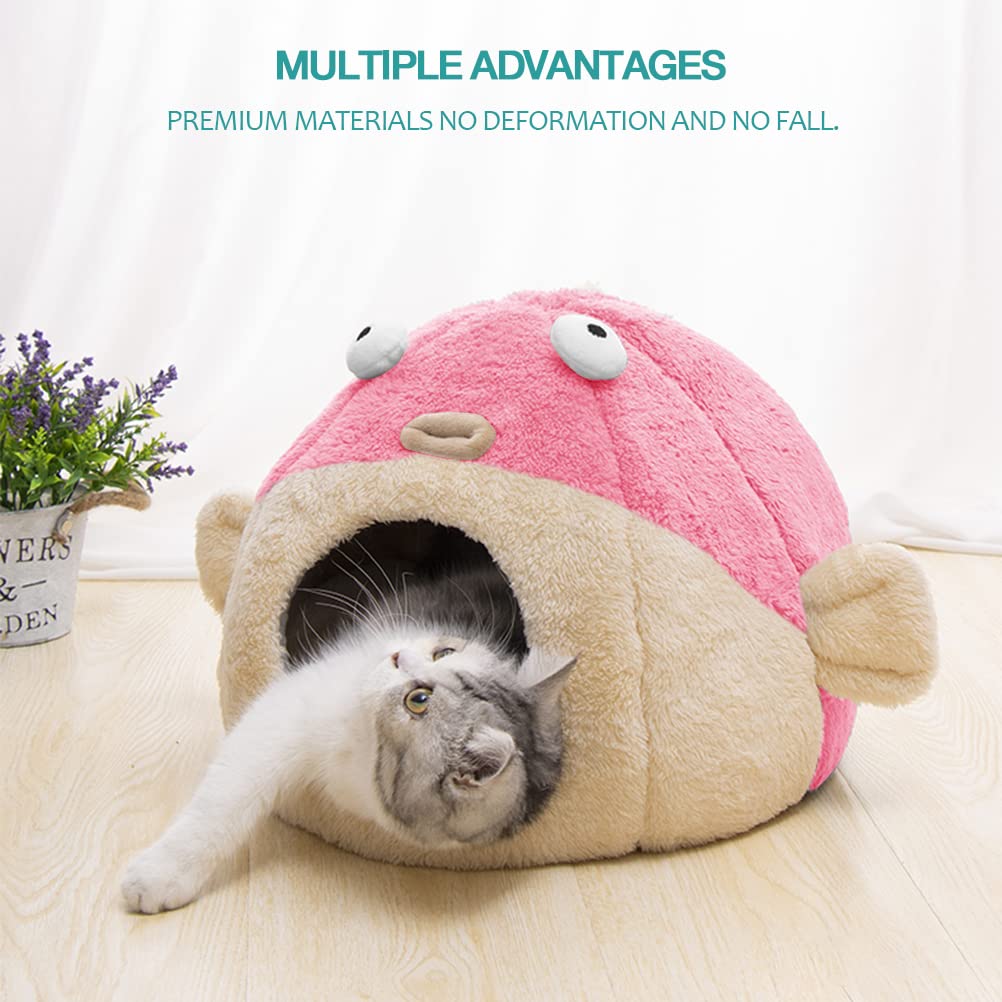 Lcybem cat bed with lively pufferfish design for playful naps.