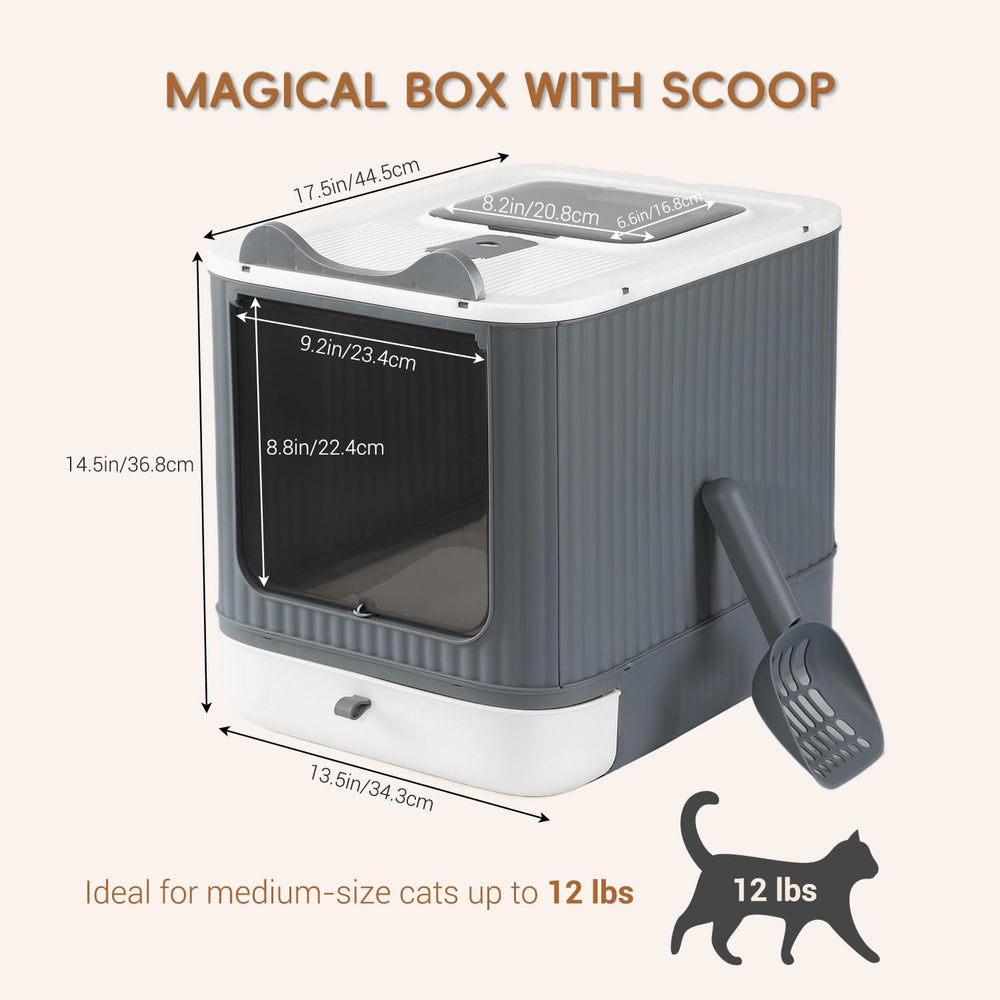 LCZLBRRD enclosed litter box in white and grey shows privacy