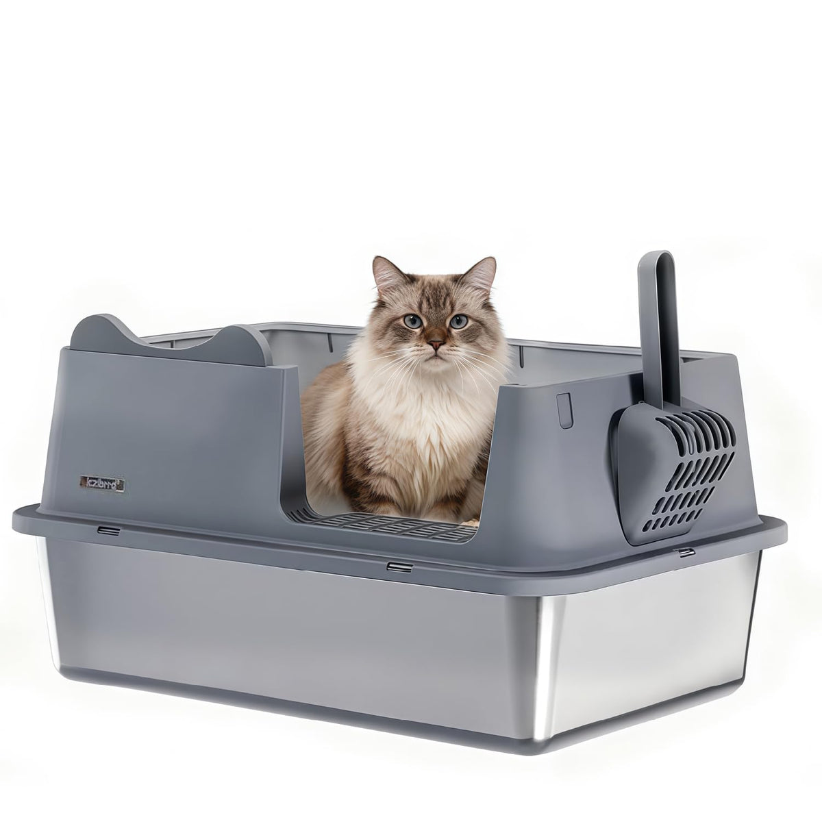 LCZLBRRD stainless steel litter box open top view shows spacious design for cats.