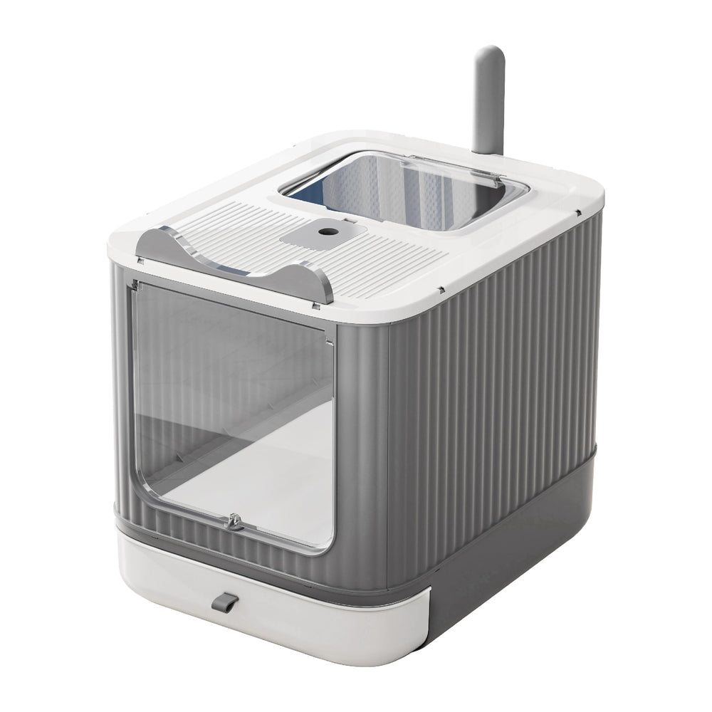 LCZLBRRD upgraded fully enclosed cat litter box with lid for mess-free use.