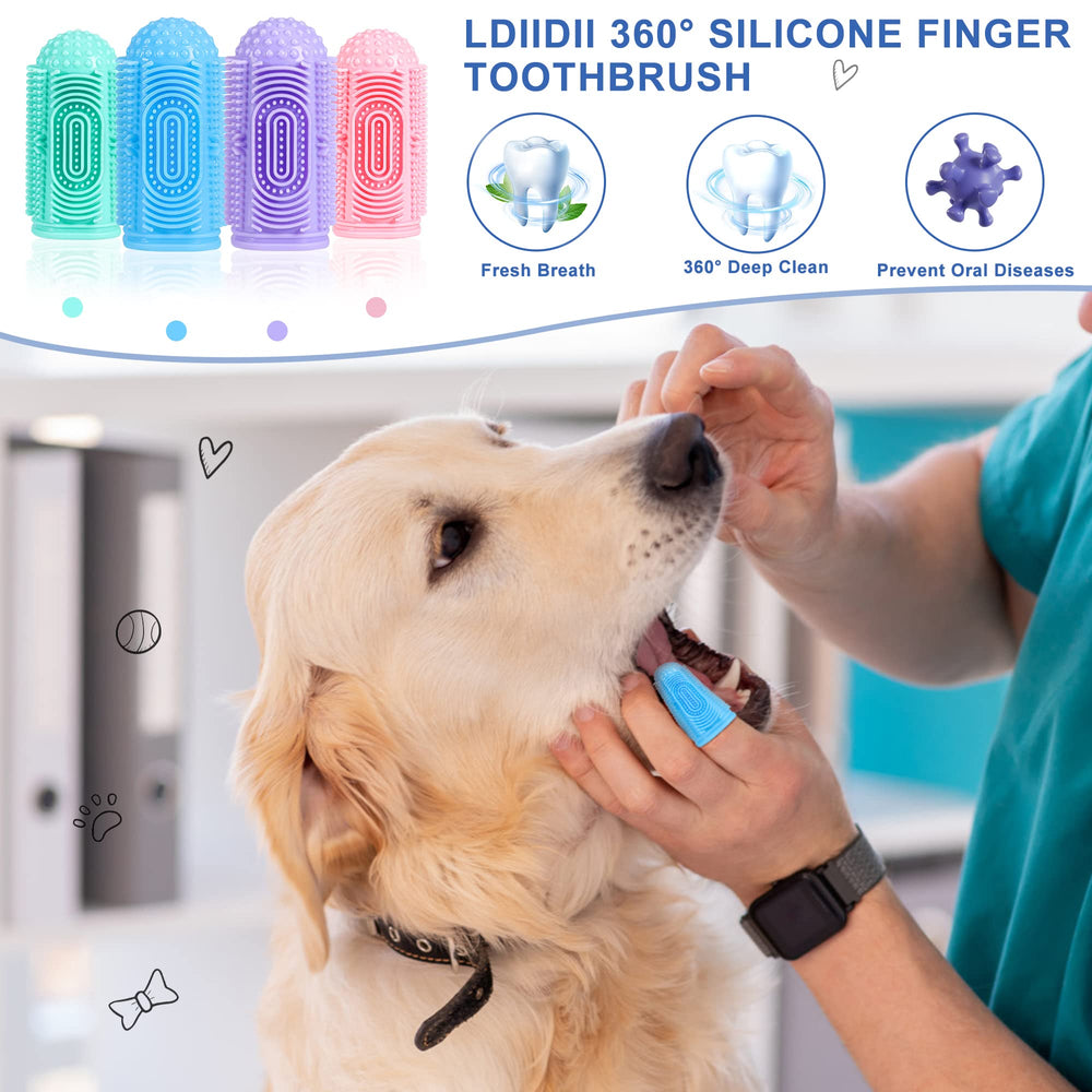 LDIIDII pet-dental-care-kit displays four brushes and storage boxes