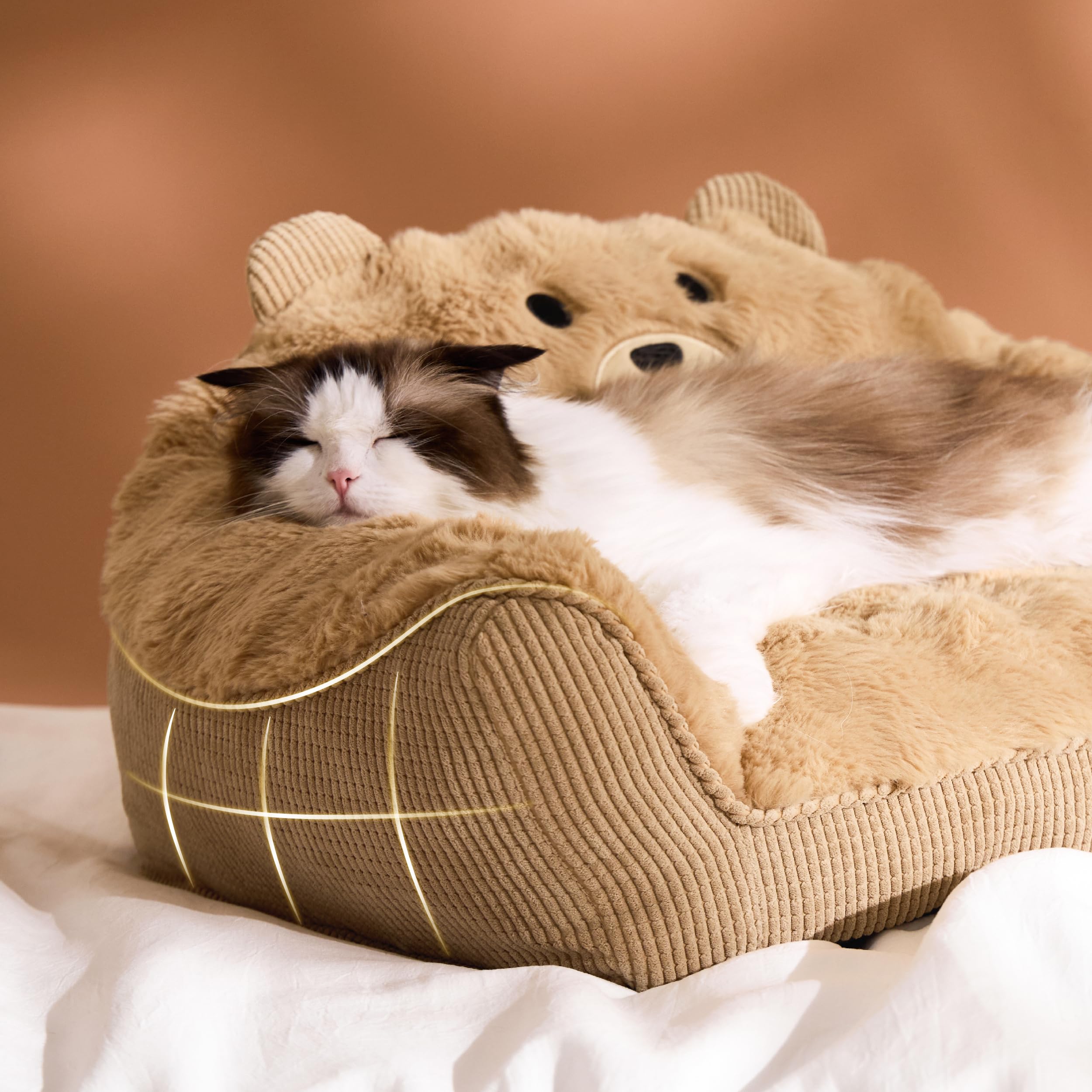 LE SURE almond faux fur close-up shows plush, gentle texture.