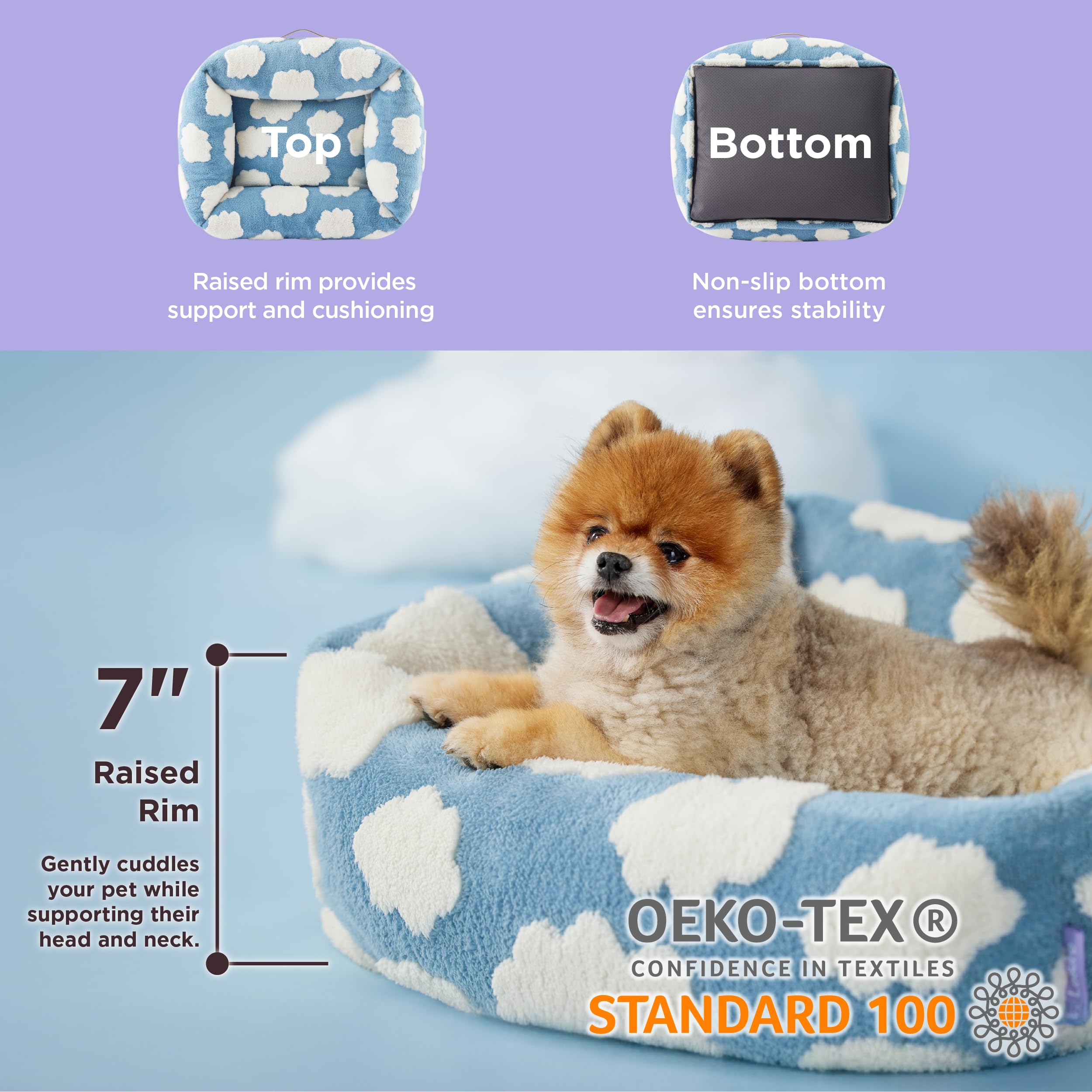 LE SURE cute dog bed rectangle anti-slip bottom keeps the bed in place during play.