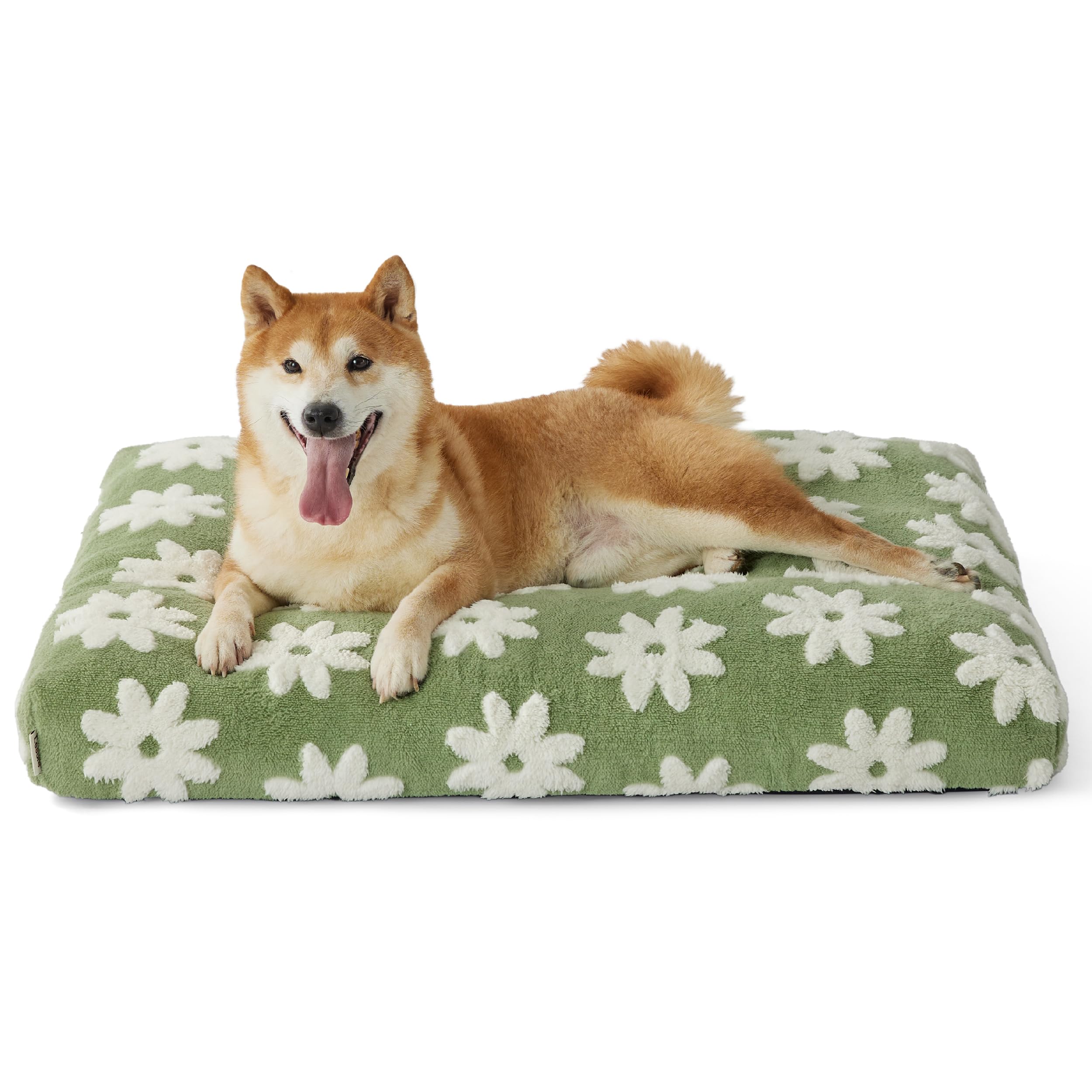 LE SURE dog bed front view in green plush cover for cozy lounging.