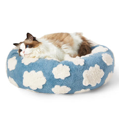 LE SURE Donut Cat Bed blue closeup shows plush comfort for snuggly naps.