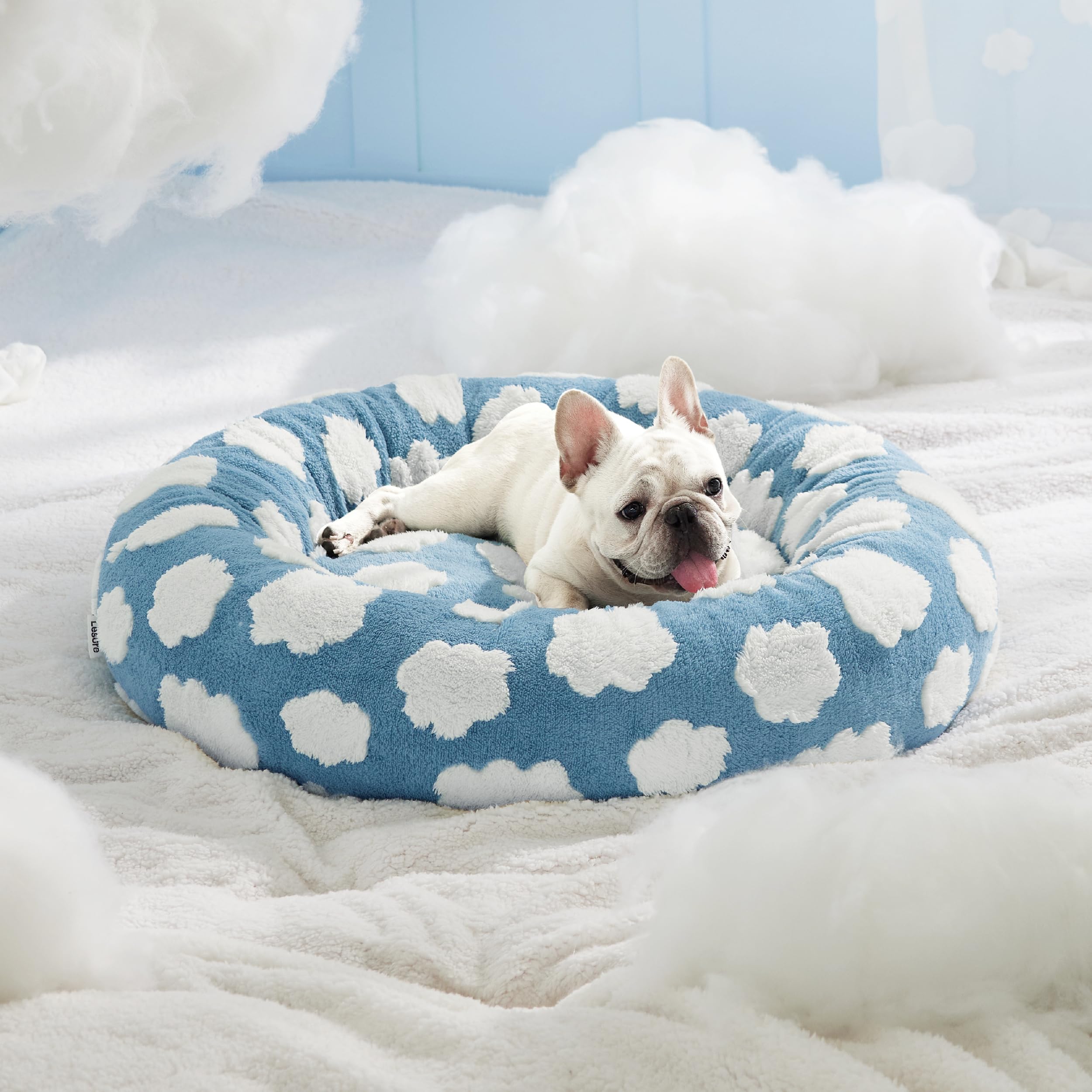 LE SURE Donut Dog Bed blue pattern checkboard design suits modern homes
