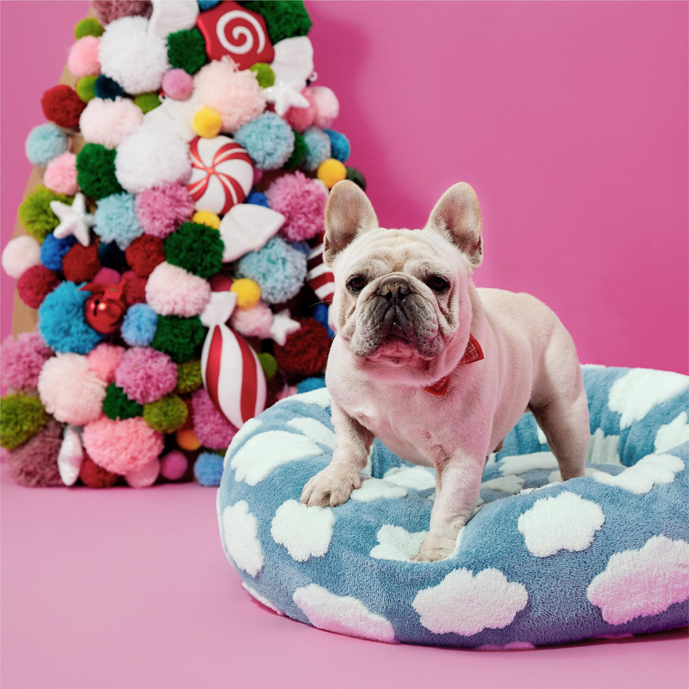 LE SURE Donut Dog Bed blue pattern cloud print enhances cozy vibes