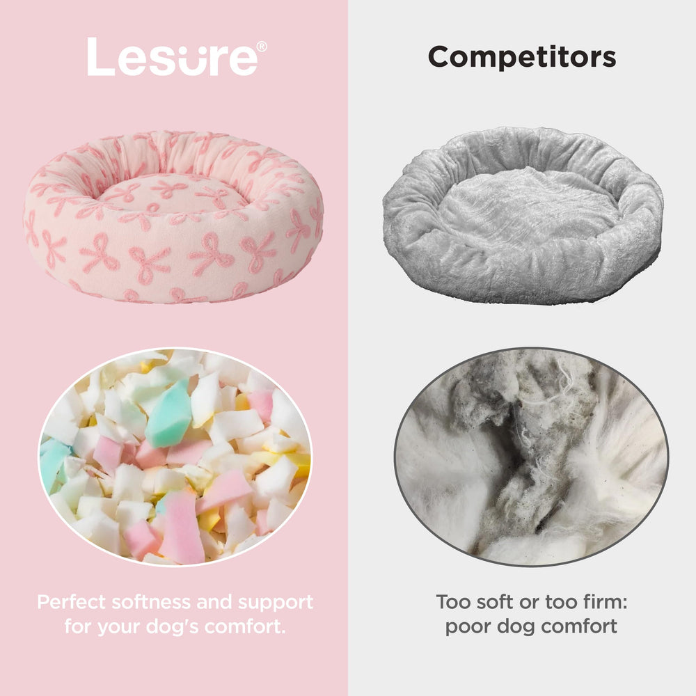LE SURE donut bed raised bolstered edges provide secure head support.