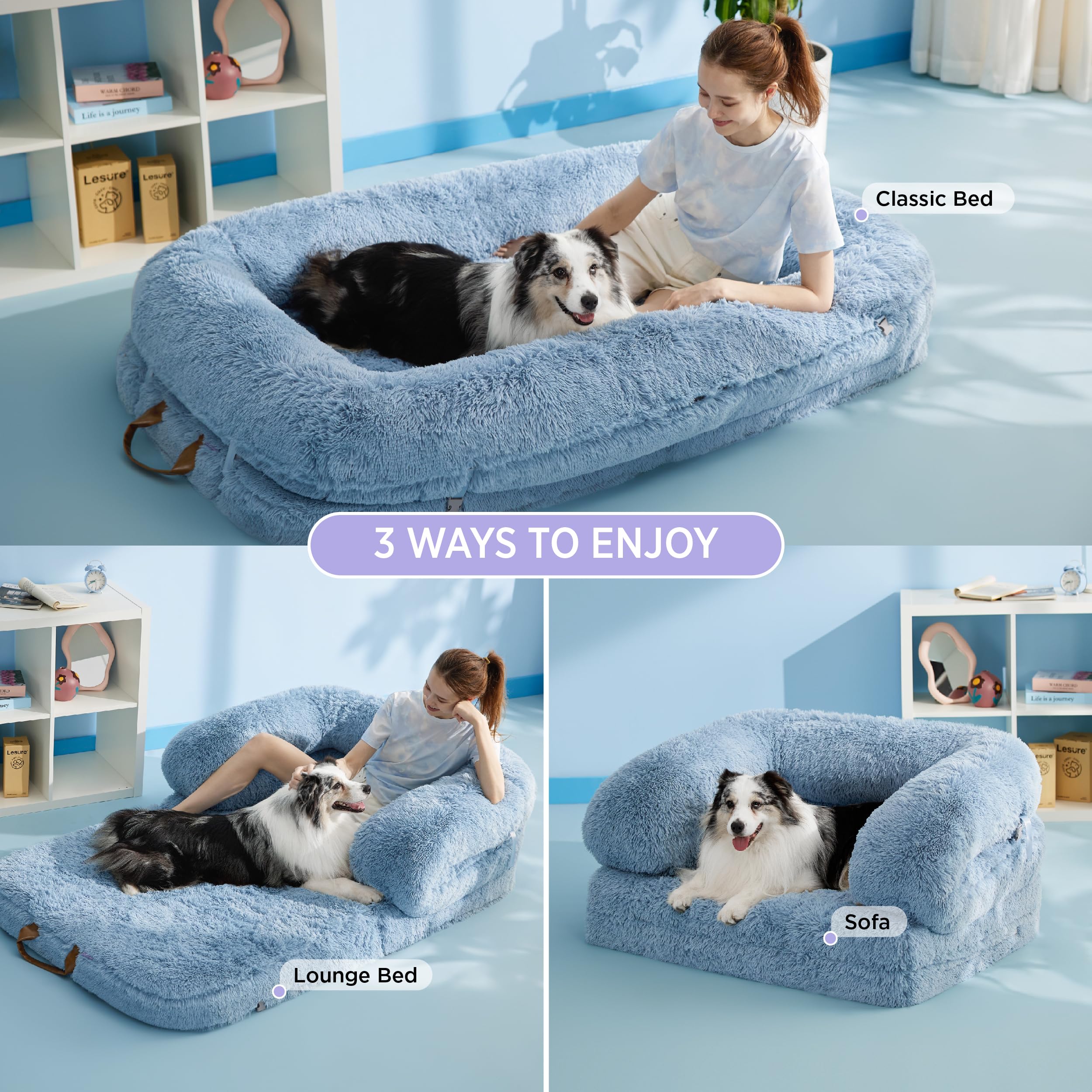 LE SURE foldable bed sofa mode illustrating relaxed seating for gaming or reading