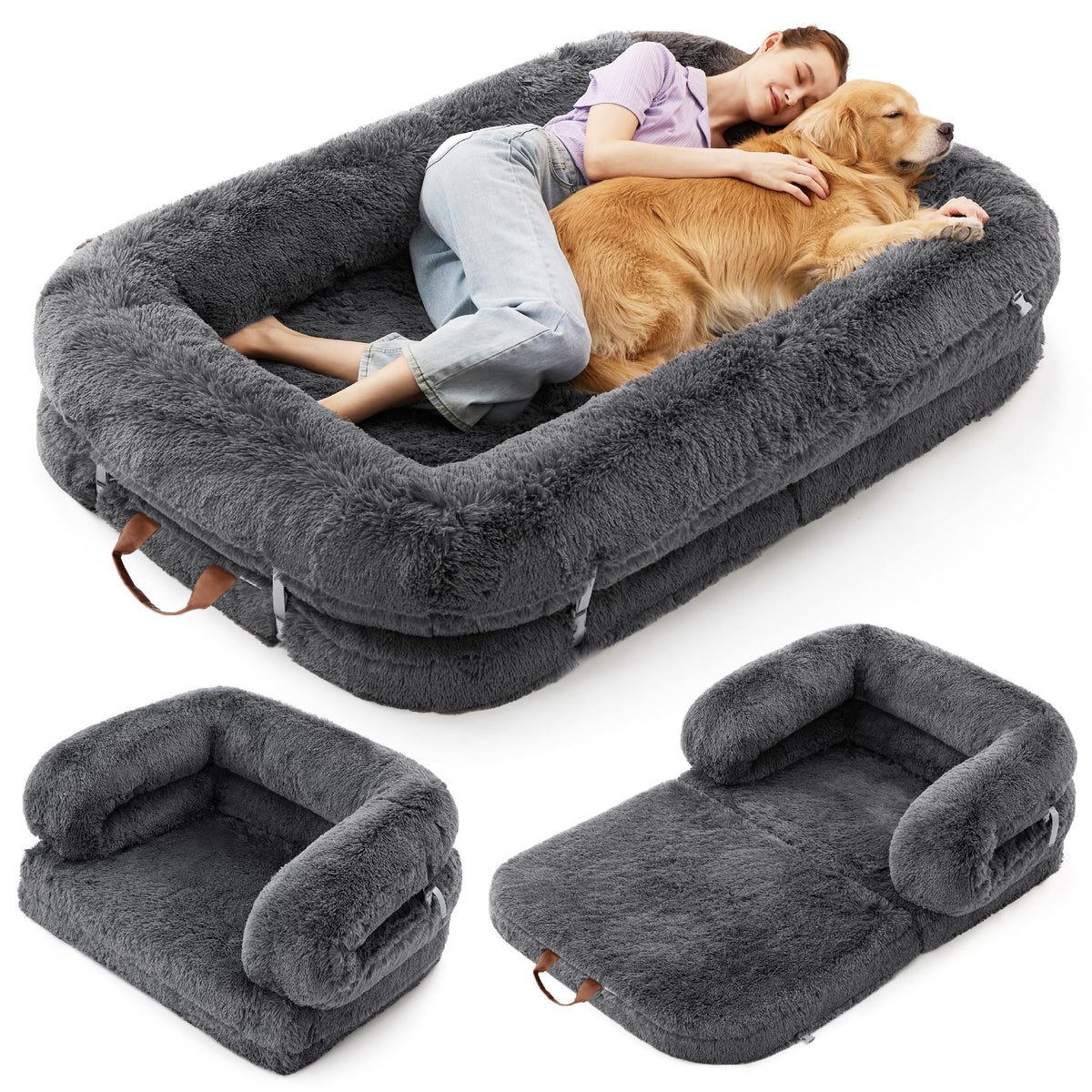 LE SURE foldable human dog bed classic bed view with plush fabric for comfortable lounging