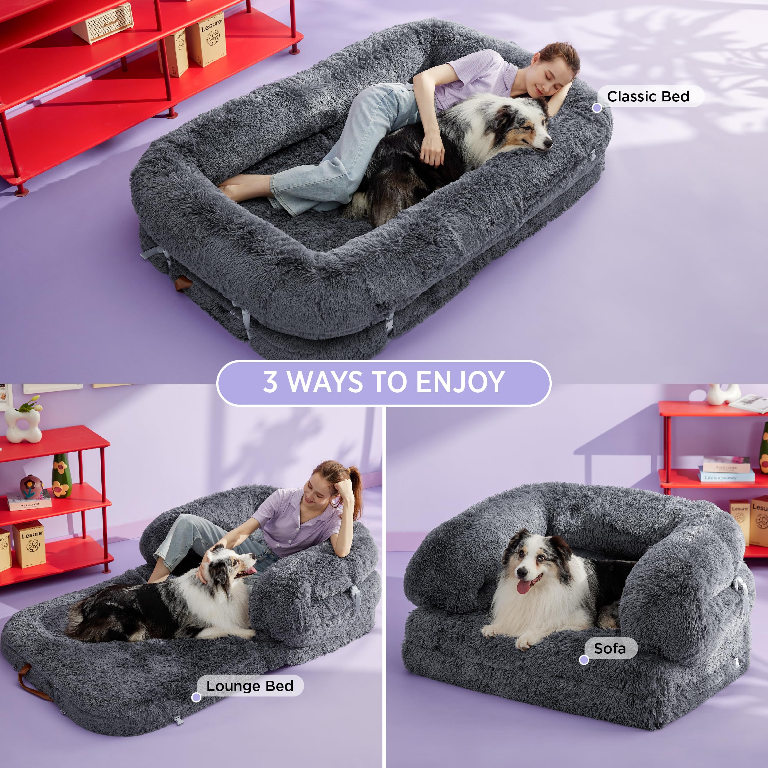 LE SURE foldable human dog bed lounge bed shows relaxed posture and flexible living-space