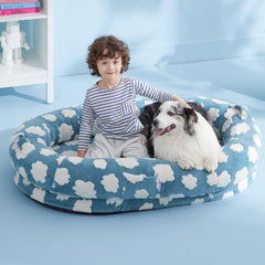 LE SURE Human Dog Bed blue top view shows roomy space for all ages