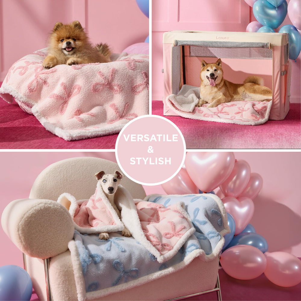 LE SURE pink-taffy sherpa blanket offers soft warmth for pets during cuddle time.