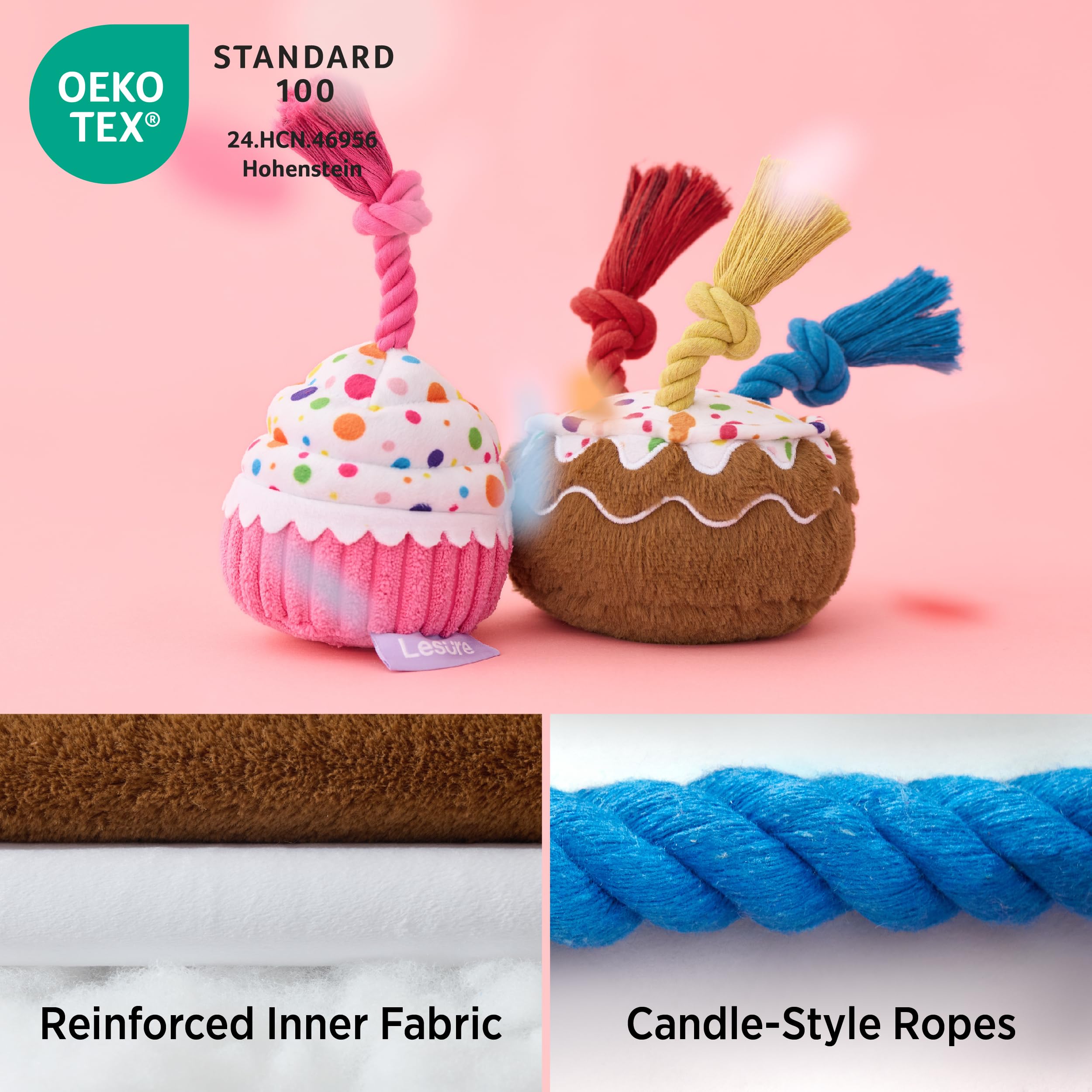 LE SURE plush cake toy showing cloud-soft fabric for gentle chews