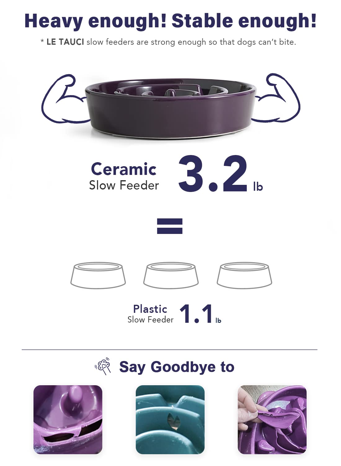 LE TAUCI slow feeder bowl non-slip base prevents sliding during meals