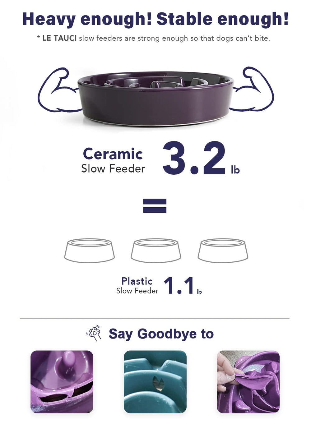 LE TAUCI slow feeder bowl non-slip base prevents sliding during meals