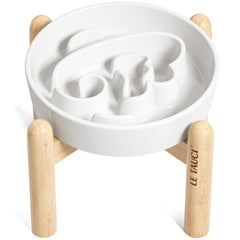 LE TAUCI ceramic slow feeder bowl Angle White promotes calmer meals for small dogs