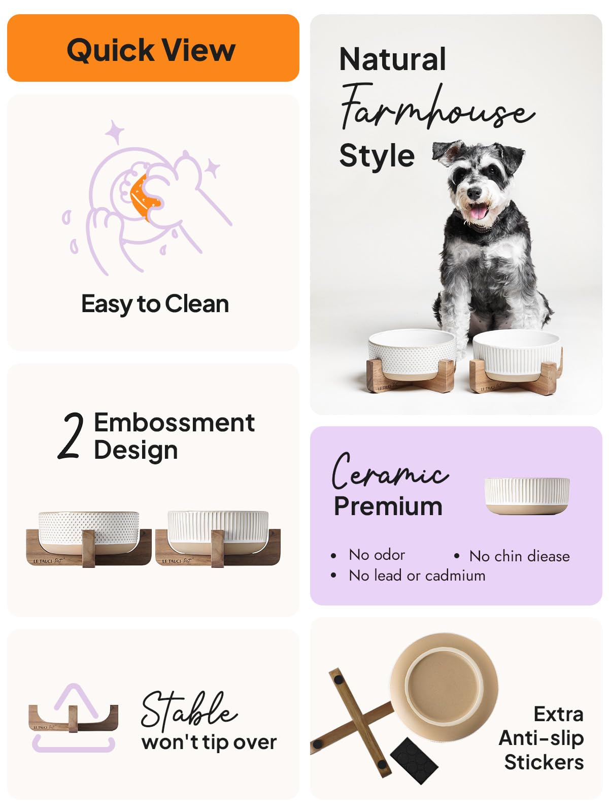 LE TAUCI PET line-and-dot ceramic bowls closeup highlighting farmhouse style.