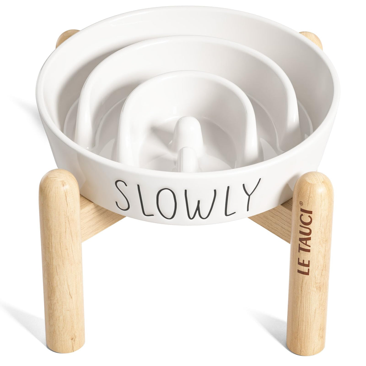 LE TAUCI PET ceramic elevated slow feeder dog bowl white for small dogs