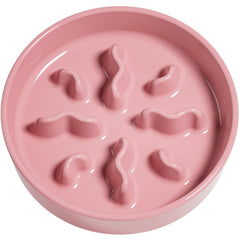 LE TAUCI PET ceramic slow feeder bowl pink closeup highlights slow eating benefit