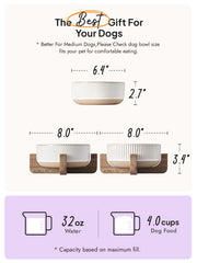 LE TAUCI PET two-bowl ceramic set with wooden stand for shared meals.