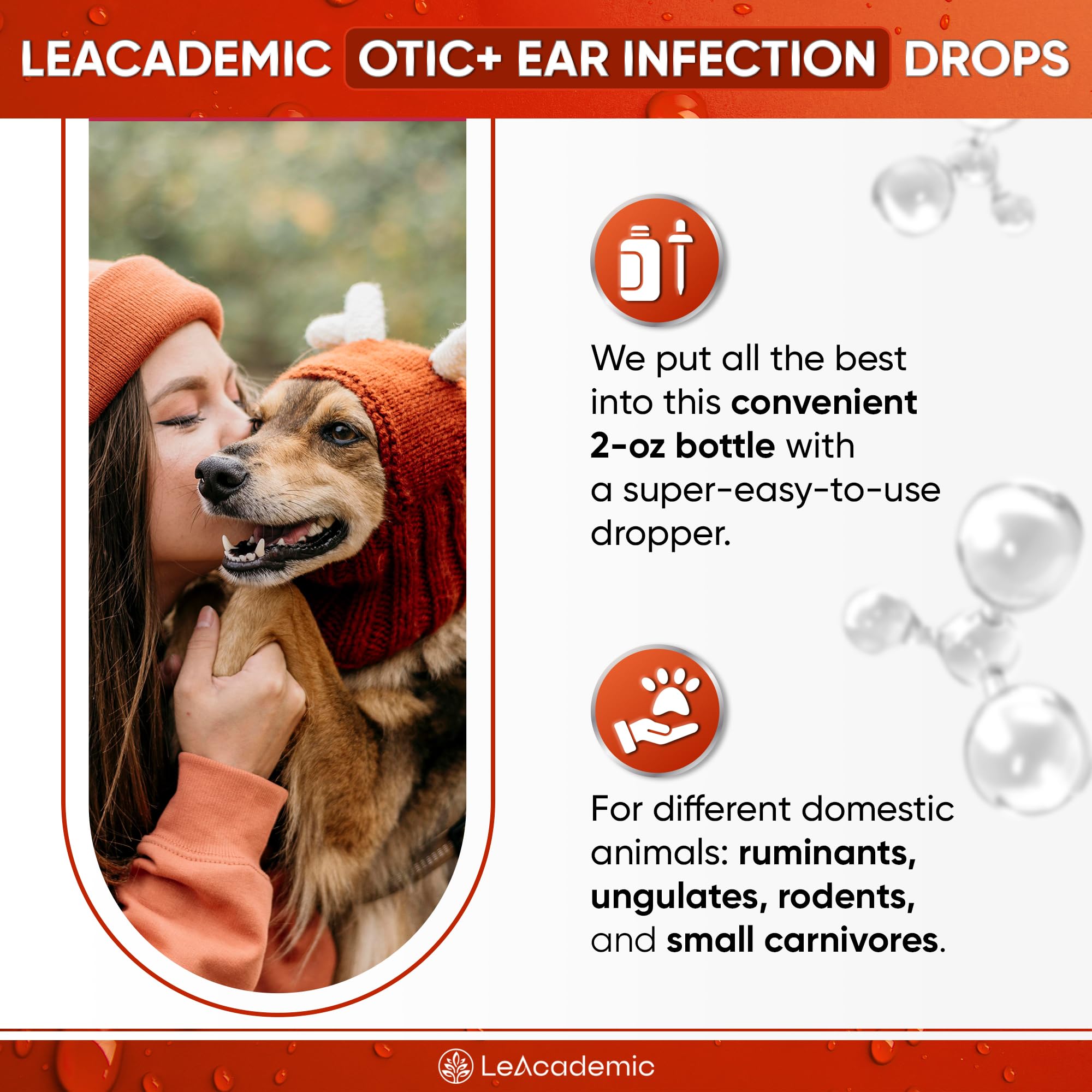 Gentle application of OTIC+ on a pet's ears.