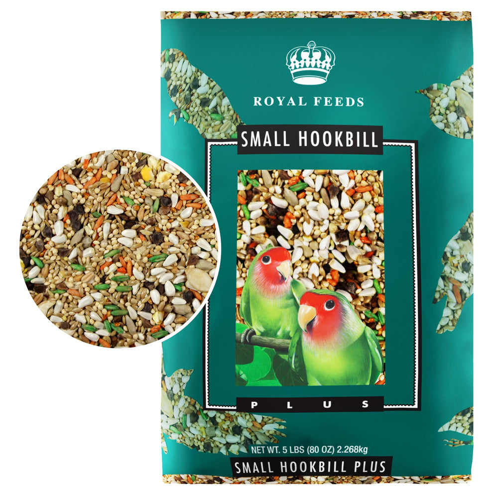 Leach Grain & Milling Co Small Hookbill Plus bag shows premium seed blend for growth.