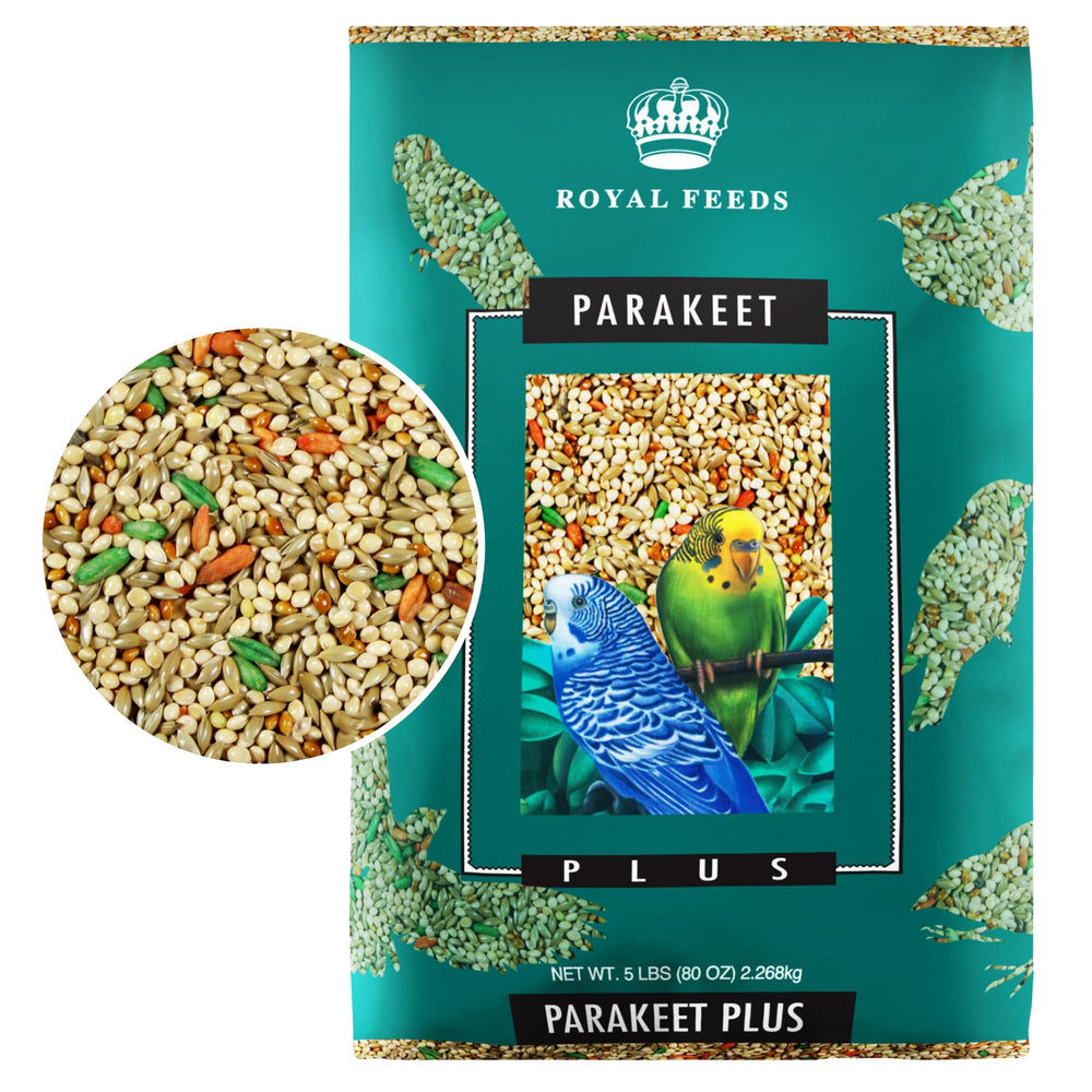 LEACH Parakeet Food Plus bag front view highlighting premium nutrients for energy and growth.