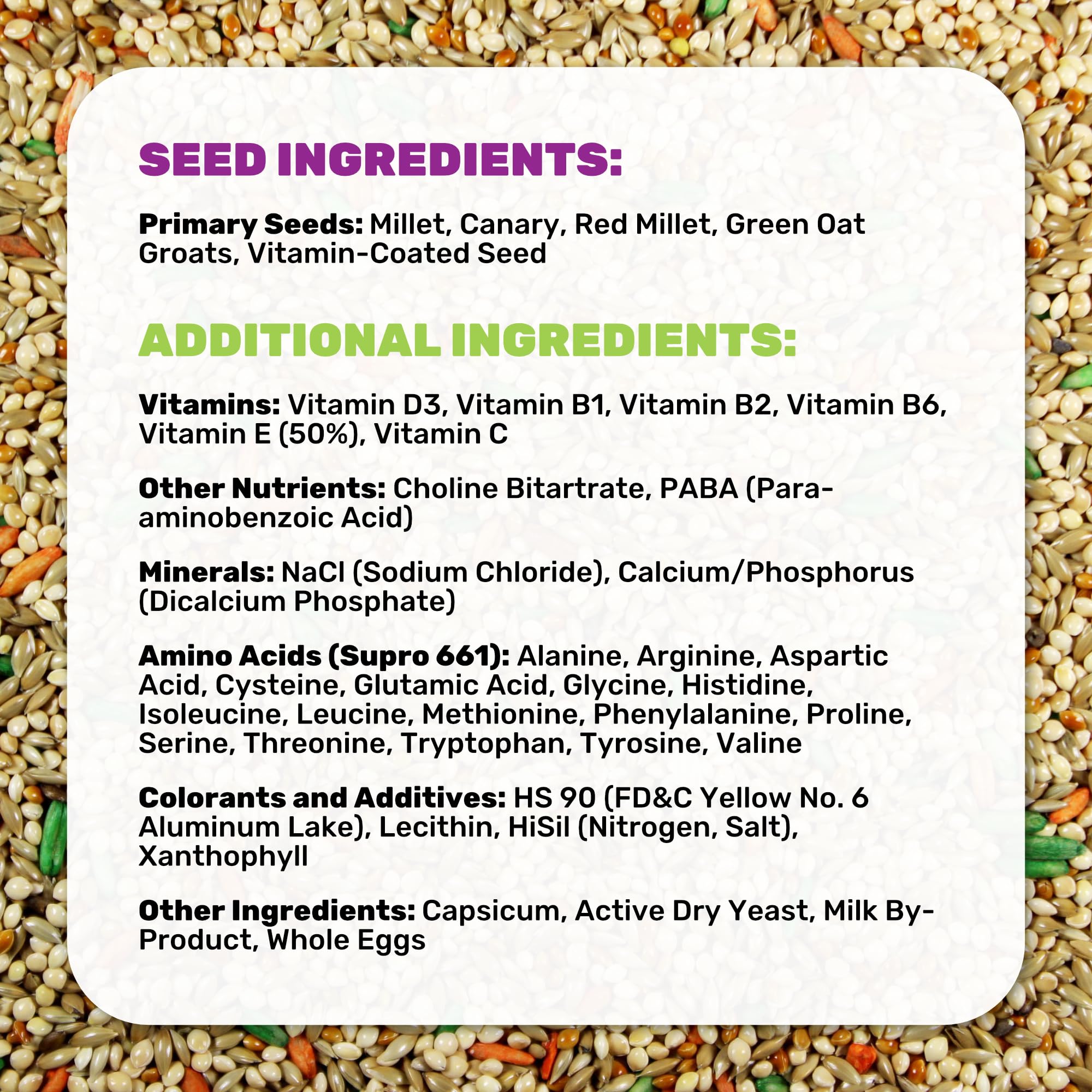 LEACH Parakeet Food Plus label closeup reinforces trusted expertise for healthy bird nutrition.